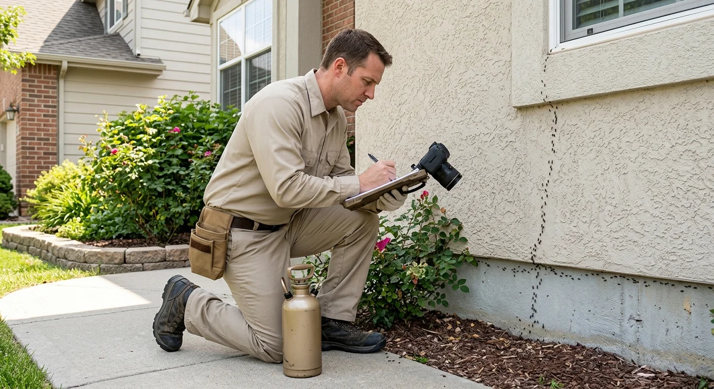Licensed pest pro documenting an ant trail at a Spring Valley house