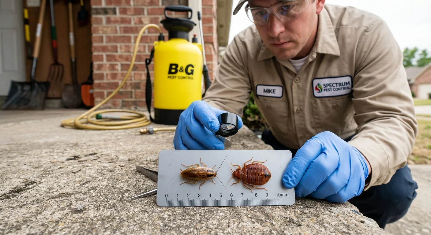 Side-by-side comparison of a cockroach nymph and an adult bed bug