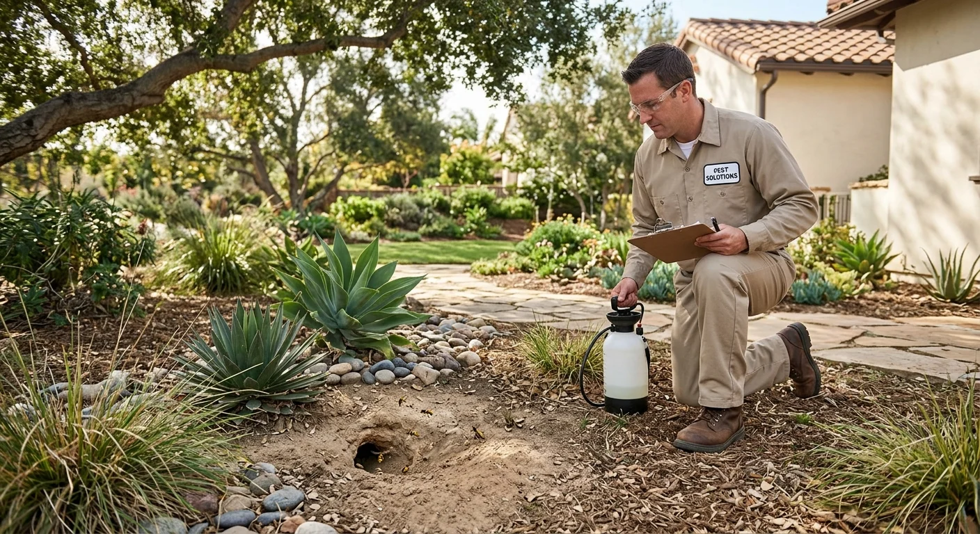 Small soil entrance with wasp activity in a San Diego yard