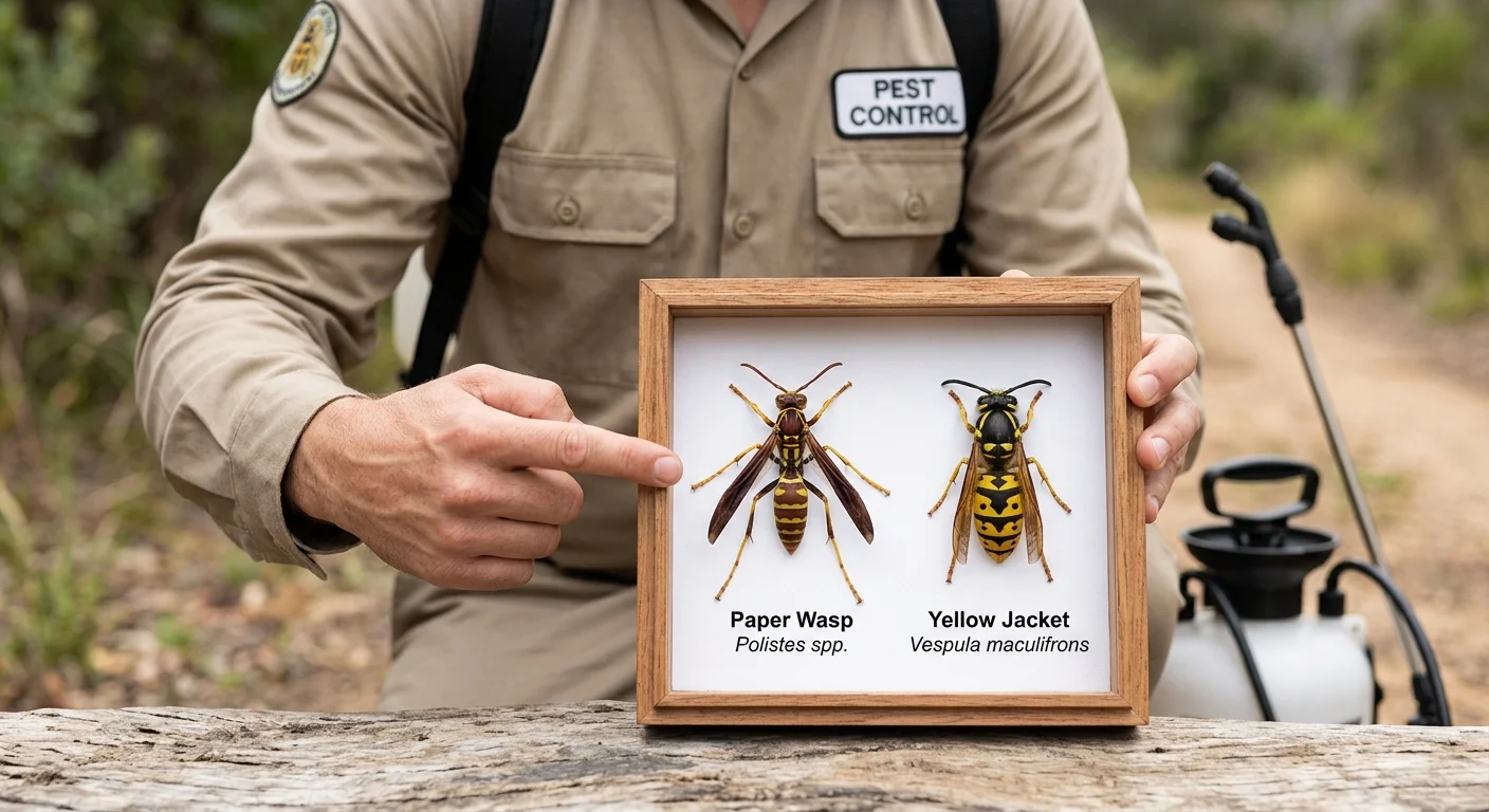 Side-by-side comparison of a paper wasp and yellow jacket