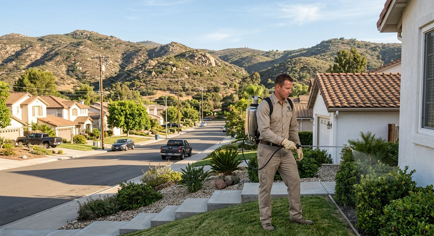 A residential neighborhood in El Cajon with the valley hills behind it.