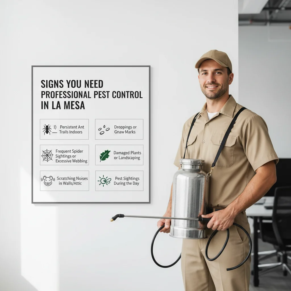 Infographic showing common La Mesa pests and signs you need pest control.