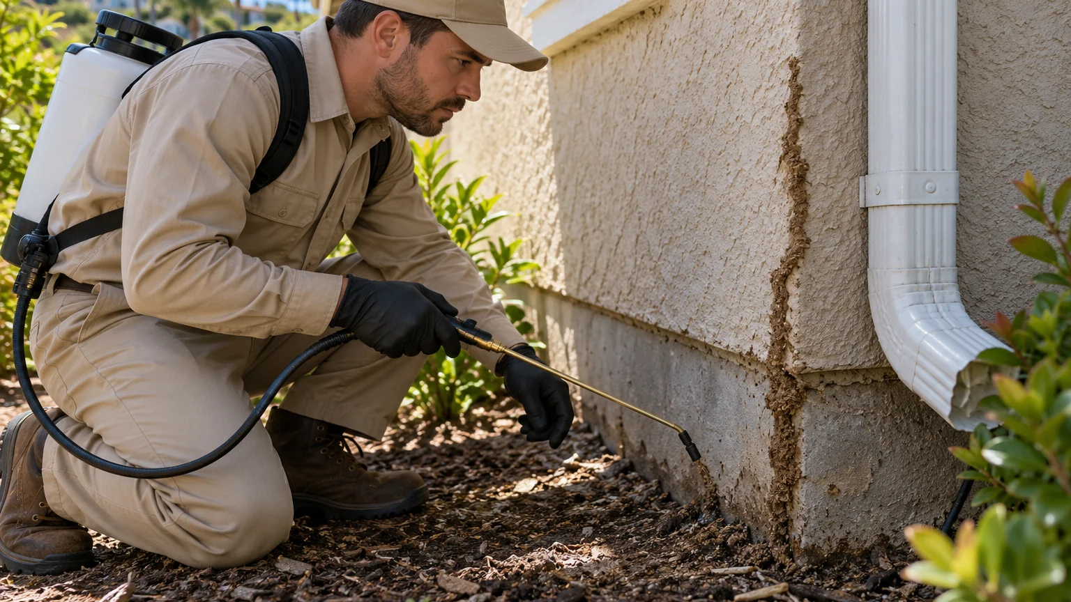 Subterranean termite inspection at a San Diego home foundation