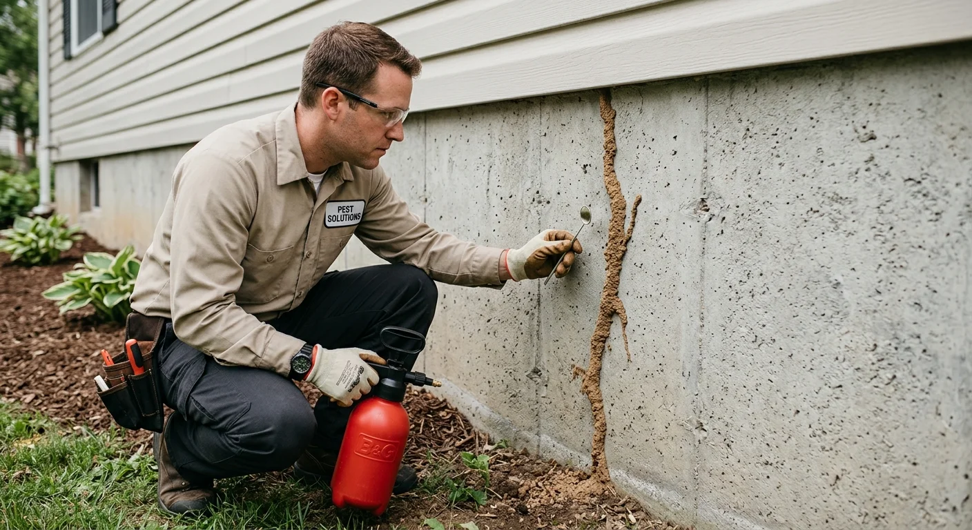 Possible termite mud tube running along a residential foundation