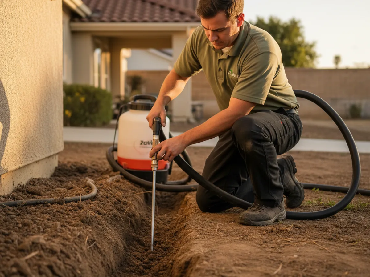 Termite Treatment detail work by a licensed pest control technician in Rainbow, CA